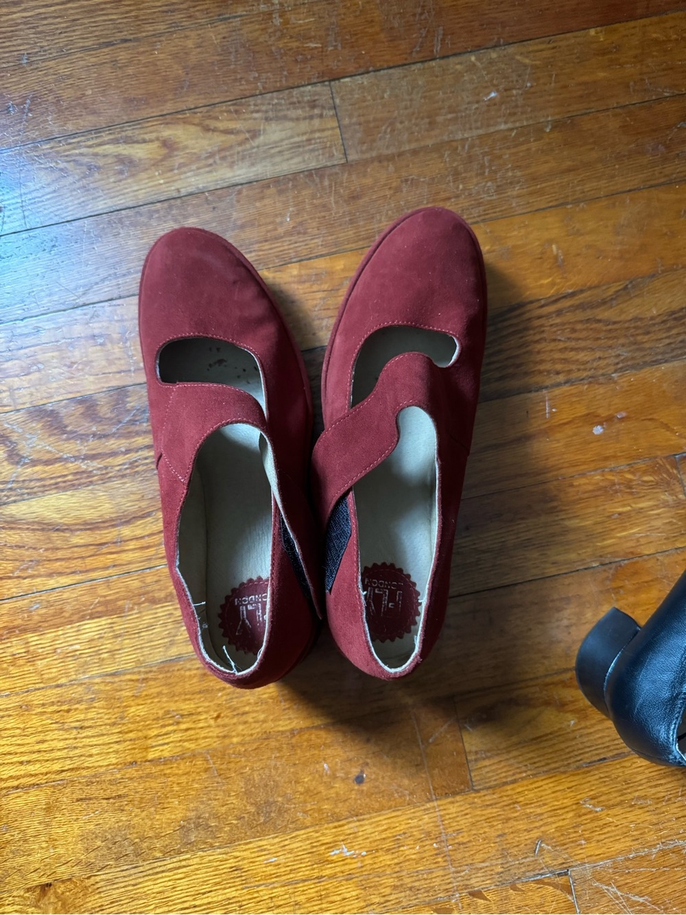 Fly London Red Suede Wedge Mary Jane Shoes - Picture 7 of 9